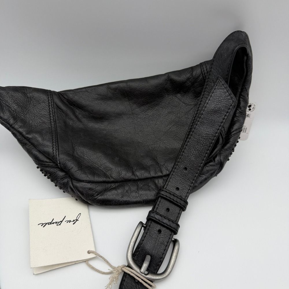 Free People Ana Adorned Sling Bag Black Leather Studded Crossbody Purse NWT - Picture 4 of 8
